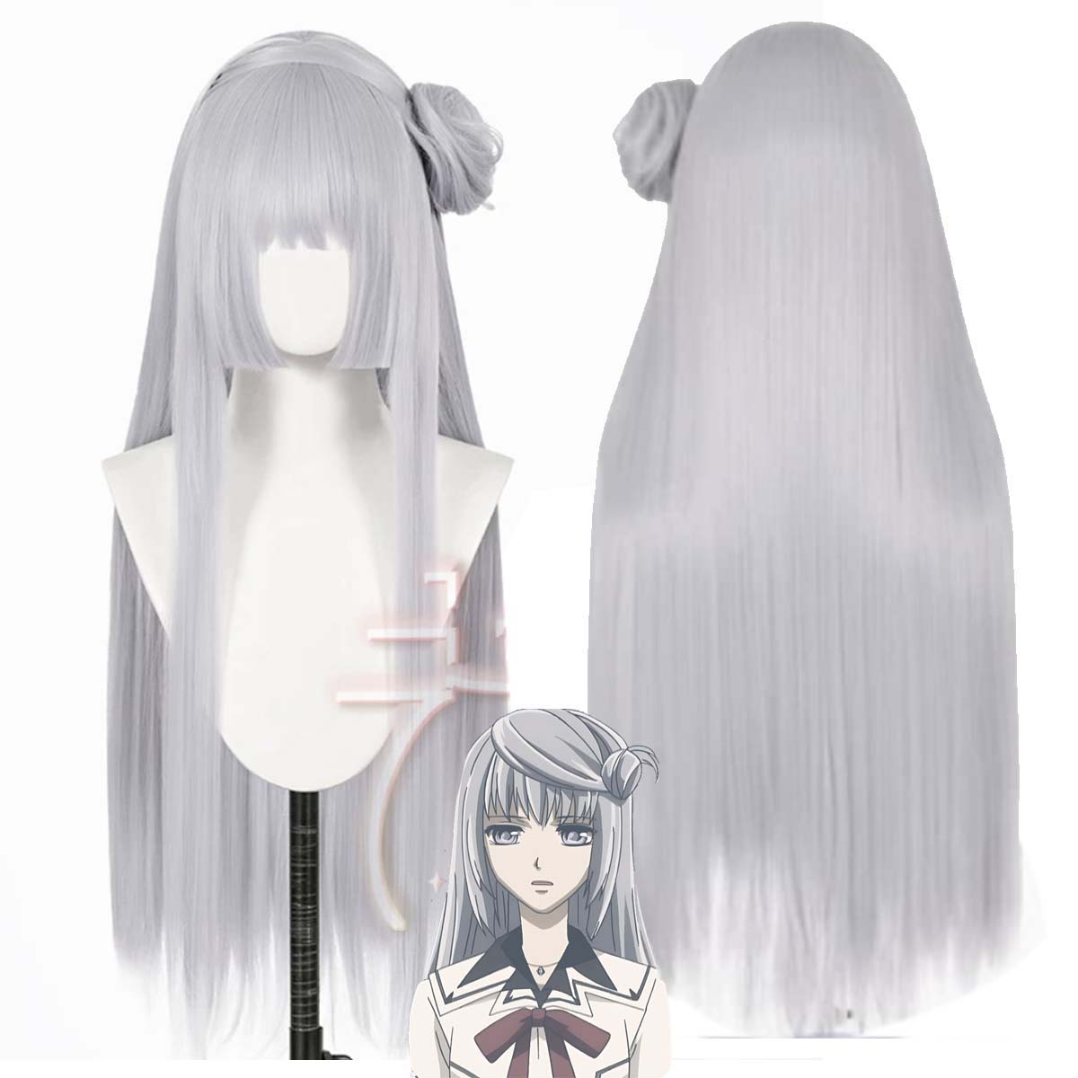 Cosplay Anime White Hair - Peruca feminina de cabelo sintético resistente